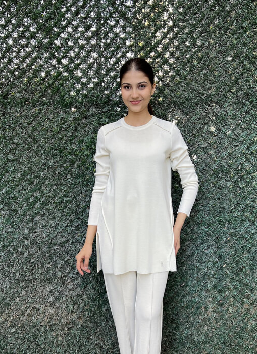 Miss Dalida Uzun Kollu Basic Triko Tunik Fede/Ecru - 1