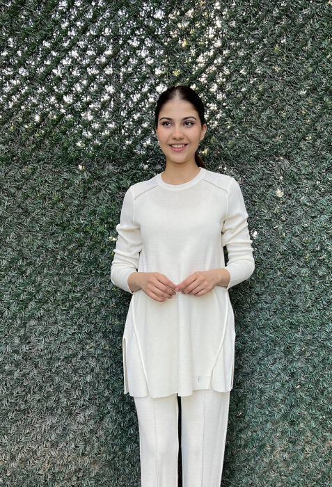 Miss Dalida Uzun Kollu Basic Triko Tunik Fede/Ecru - 2