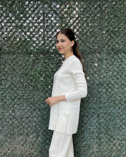 Miss Dalida Uzun Kollu Basic Triko Tunik Fede/Ecru - 3