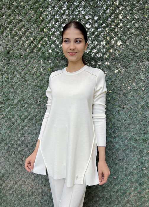 Miss Dalida Uzun Kollu Basic Triko Tunik Fede/Ecru - 4