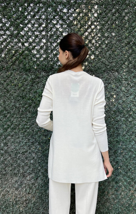 Miss Dalida Uzun Kollu Basic Triko Tunik Fede/Ecru - 5