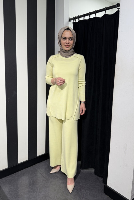 Miss Dalida Uzun Kollu Basic Triko Tunik Felix/Light Yellow - 4