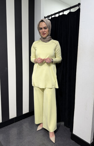 Miss Dalida Uzun Kollu Basic Triko Tunik Felix-Light Yellow (1)