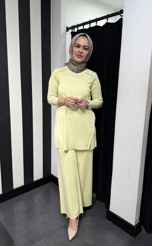 Miss Dalida Uzun Kollu Basic Triko Tunik Felix-Light Yellow - 3