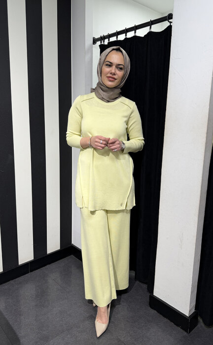 Miss Dalida Uzun Kollu Basic Triko Tunik Felix-Light Yellow - 3