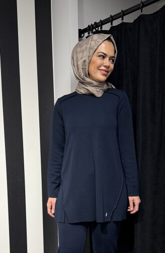 Miss Dalida Uzun Kollu Basic Triko Tunik Oası-Dark Navy 