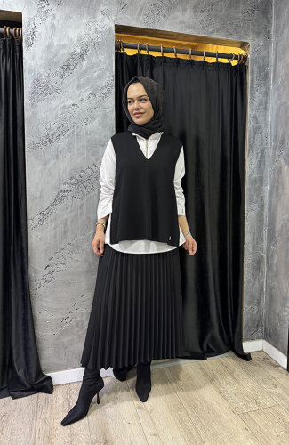 Miss Dalida V Yaka Kolsuz Triko Tunik BLACK - 3