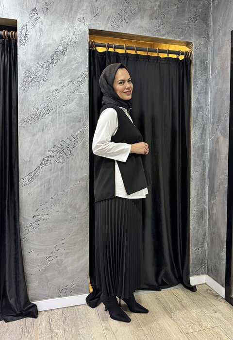 Miss Dalida V Yaka Kolsuz Triko Tunik BLACK - 4