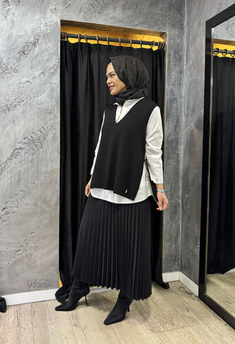 Miss Dalida V Yaka Kolsuz Triko Tunik BLACK - 5