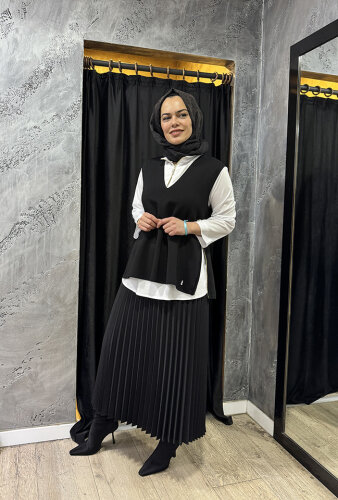 Miss Dalida V Yaka Kolsuz Triko Tunik BLACK - 7