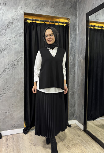 Miss Dalida V Yaka Kolsuz Triko Tunik BLACK - 6