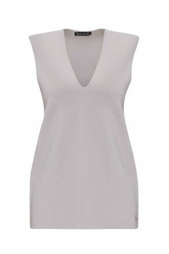 Miss Dalida V Yaka Kolsuz Triko Tunik Light Grey - 1
