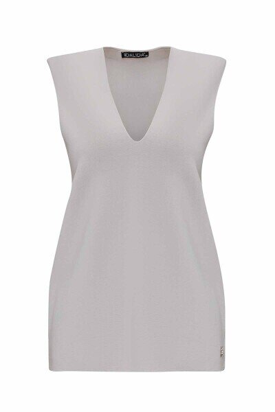 Miss Dalida V Yaka Kolsuz Triko Tunik Light Grey - 1