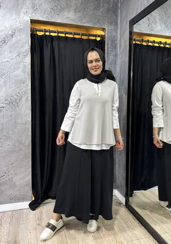 Miss Dalida V Yaka Kolsuz Triko Tunik Light Grey - 2