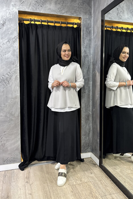 Miss Dalida V Yaka Kolsuz Triko Tunik Light Grey - 4