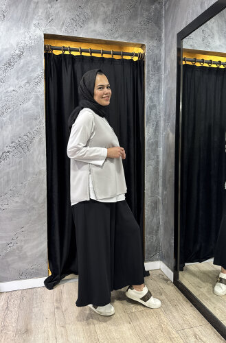 Miss Dalida V Yaka Kolsuz Triko Tunik Light Grey - 5