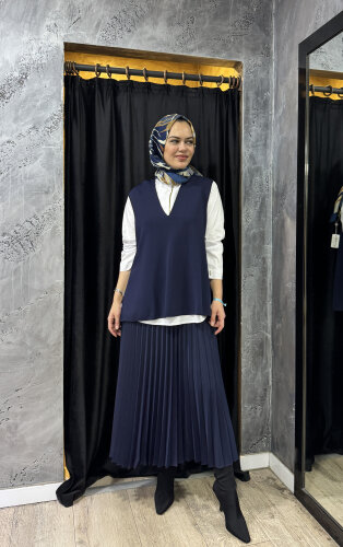 Miss Dalida V Yaka Kolsuz Triko Tunik Navy Blue - MİSS DALİDA