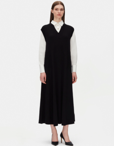 Miss Dalida V Yaka Triko Gömlekli Elbise BLACK 