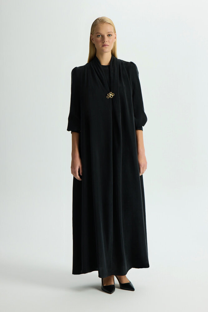 Miss Dalida Yaka Detaylı Broşlu Cupro Elbise BLACK