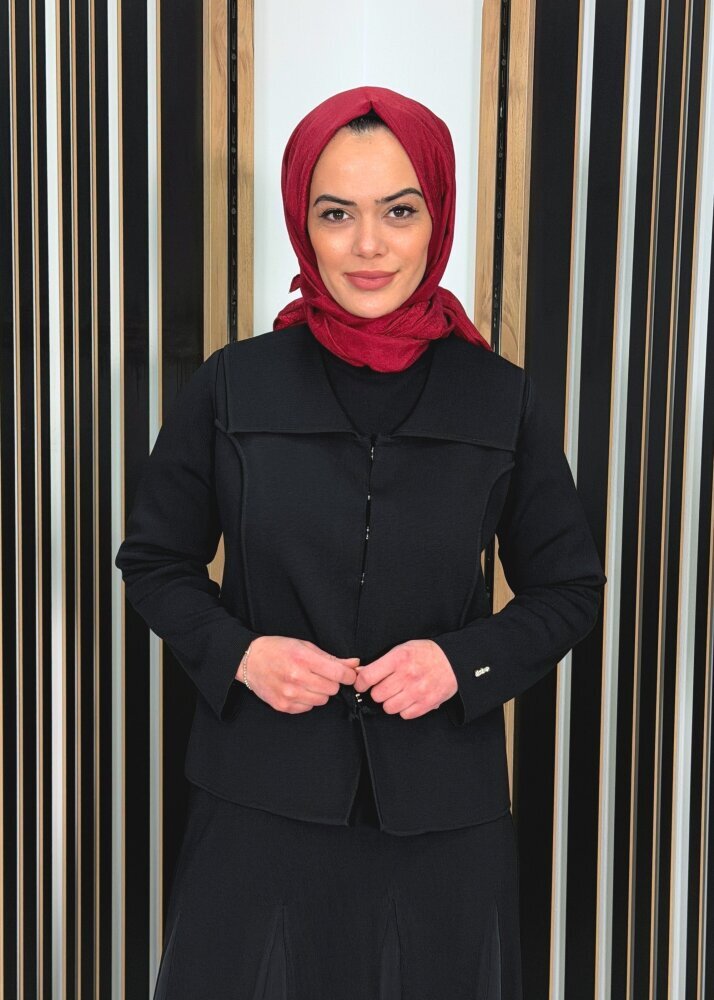 Miss Dalida Yaka Detaylı Triko Şık Ceket BLACK