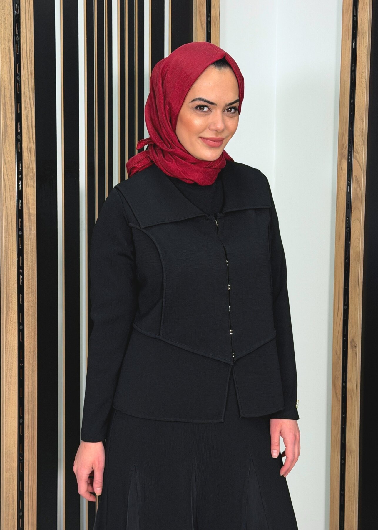 Miss Dalida Yaka Detaylı Triko Şık Ceket BLACK - 2