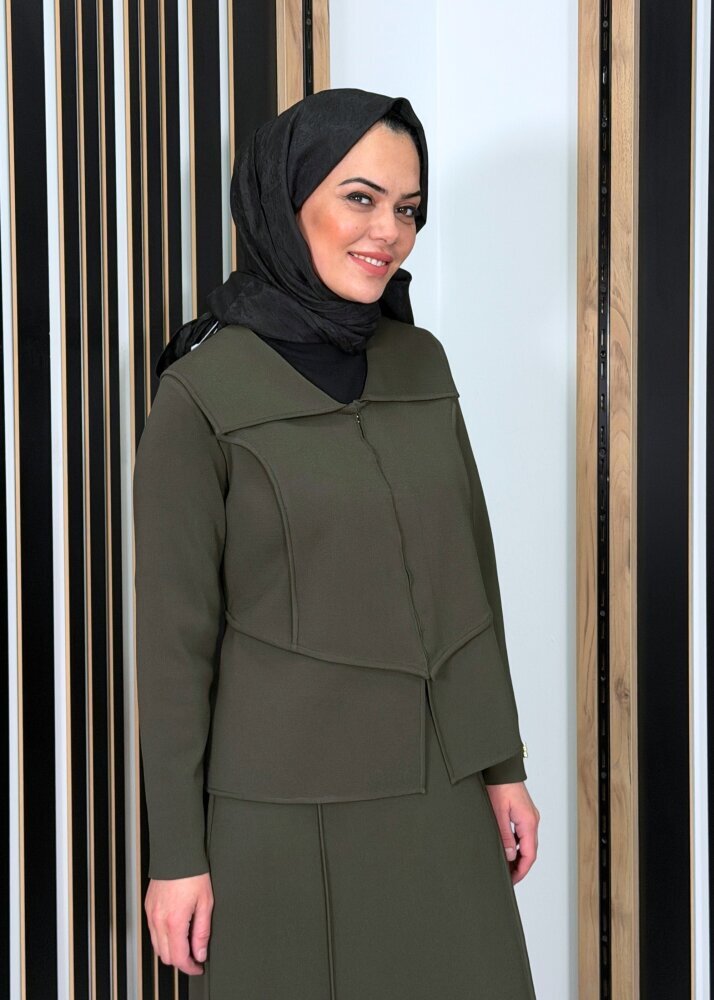 Miss Dalida Yaka Detaylı Triko Şık Ceket KHAKİ - 3