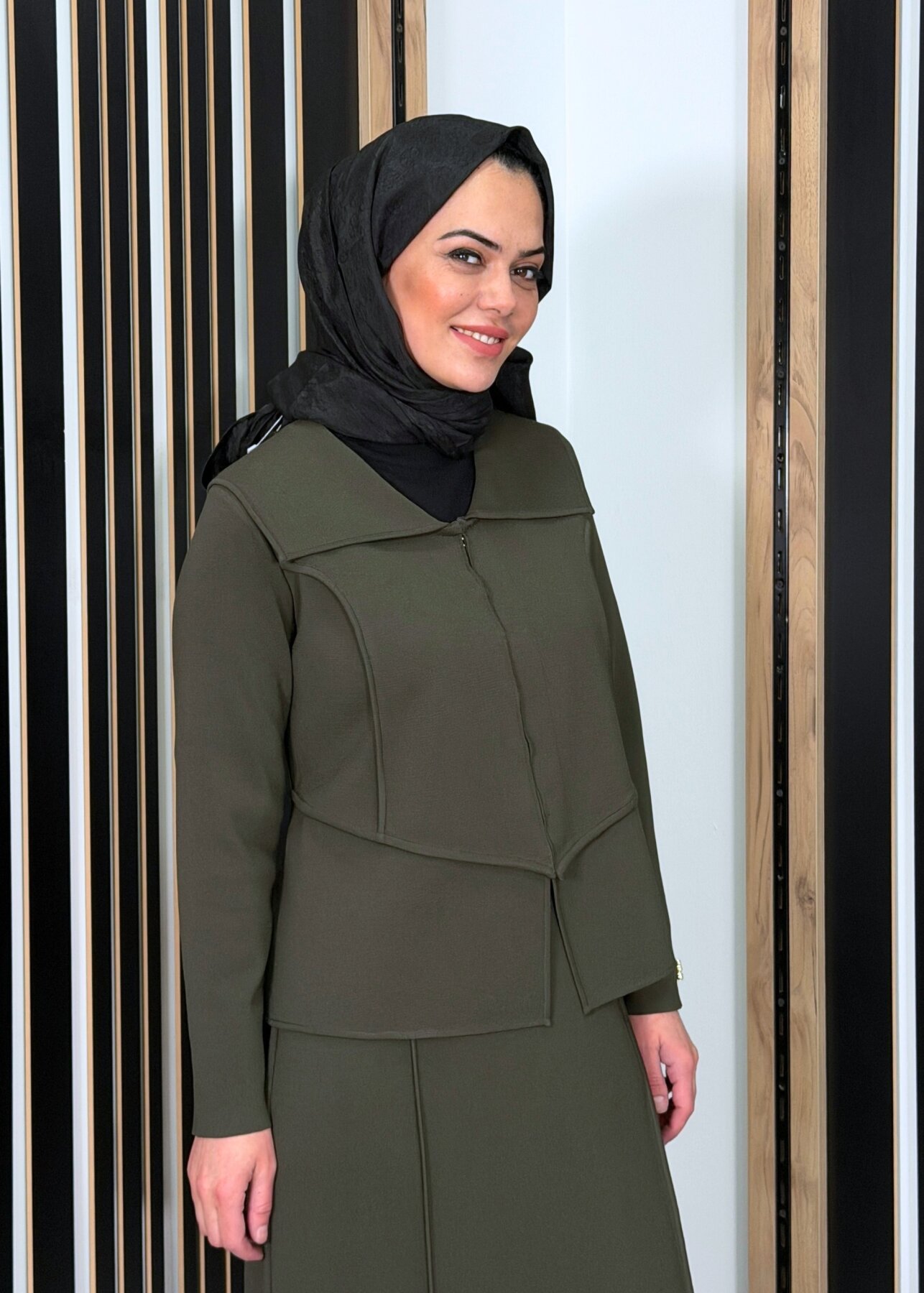 Miss Dalida Yaka Detaylı Triko Şık Ceket KHAKİ - 3