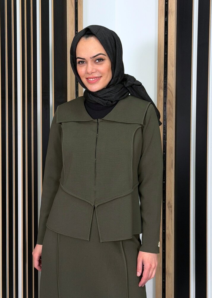 Miss Dalida Yaka Detaylı Triko Şık Ceket KHAKİ