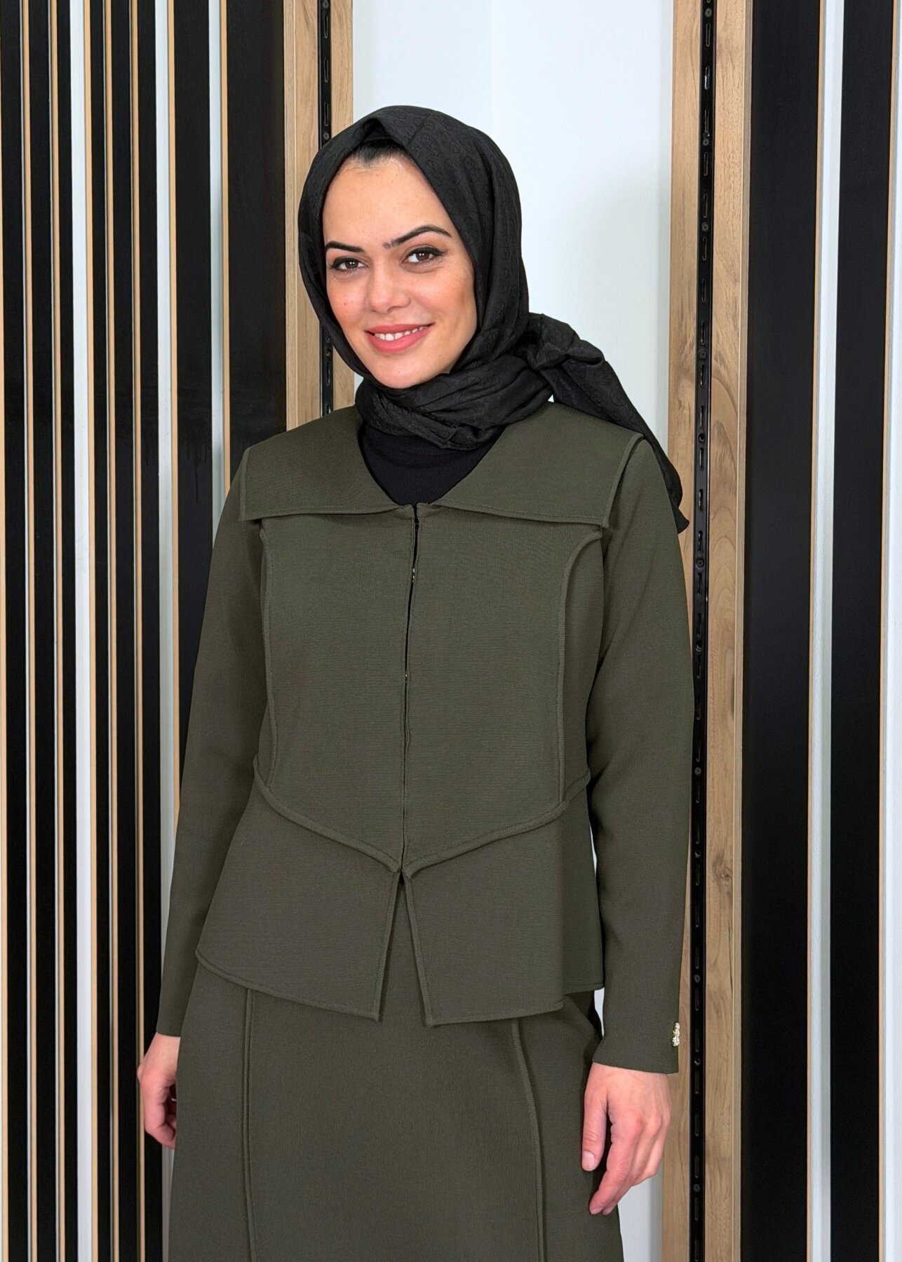 Miss Dalida Yaka Detaylı Triko Şık Ceket KHAKİ - 1