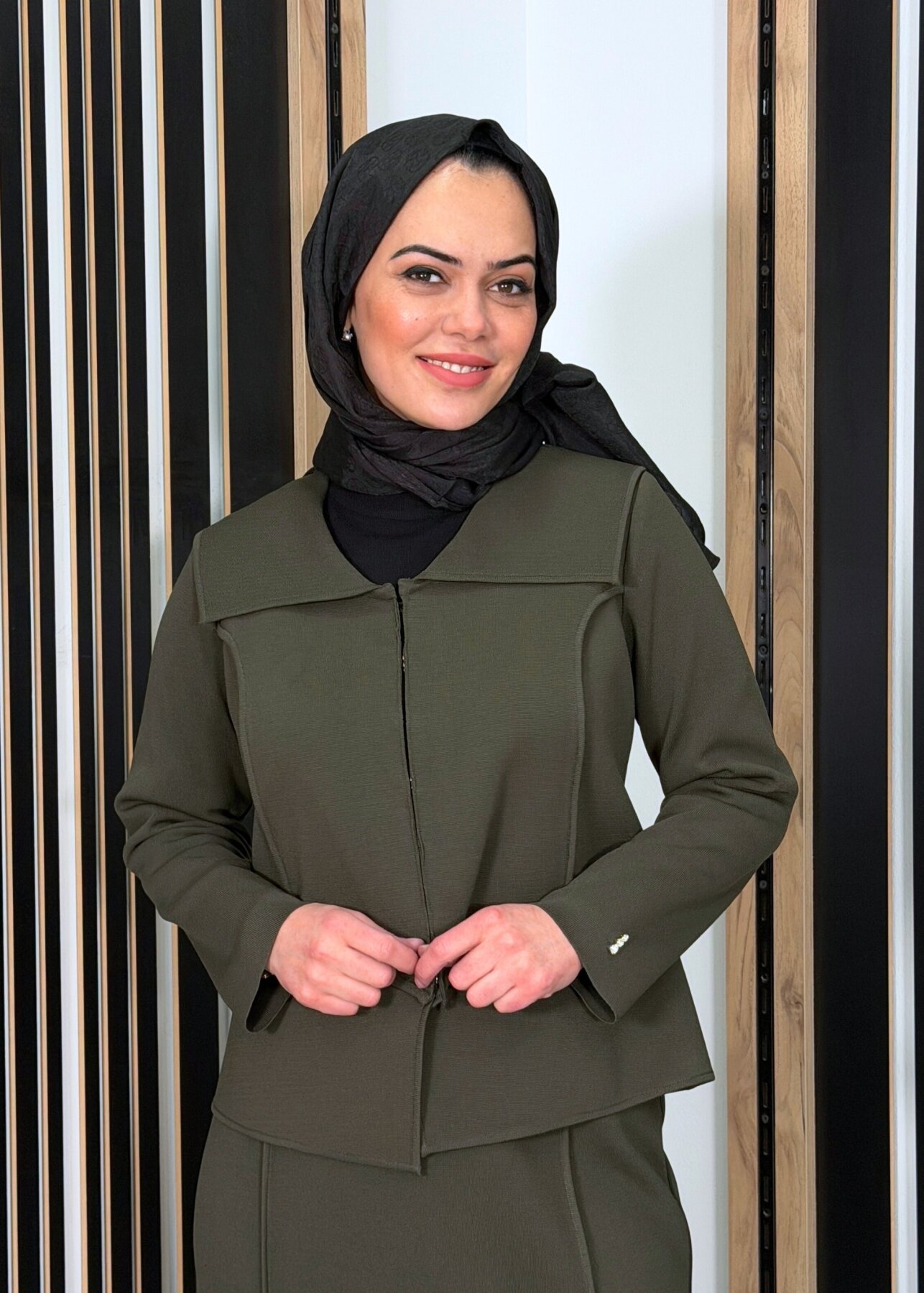 Miss Dalida Yaka Detaylı Triko Şık Ceket KHAKİ - 2