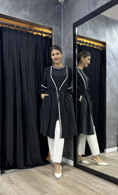 Miss Dalida Yakası Çizgi Detaylı Kolsuz Cupra Tunik BLACK - MİSS DALİDA