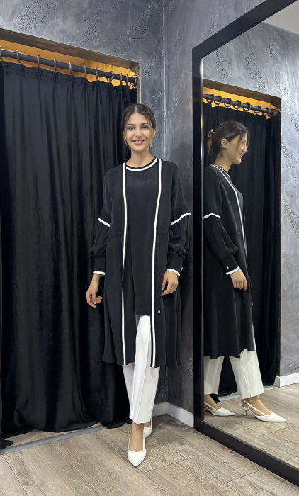 Miss Dalida Yakası Çizgi Detaylı Kolsuz Cupra Tunik BLACK - 2