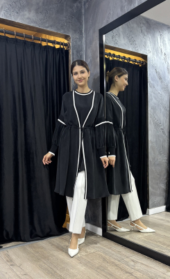 Miss Dalida Yakası Çizgi Detaylı Kolsuz Cupra Tunik BLACK - 3