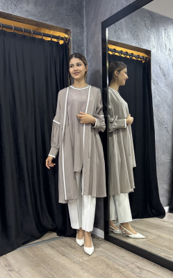 Miss Dalida Yakası Çizgi Detaylı Kolsuz Cupra Tunik MİNK - MİSS DALİDA