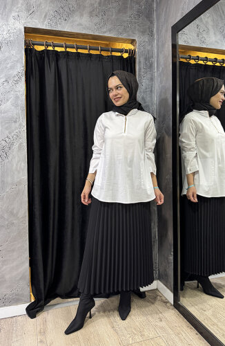 Miss Dalida Yakası Fermuarlı Beyaz Poplin Gömlek Ecru/Gold - MİSS DALİDA