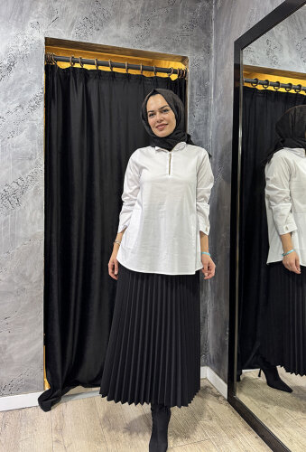 Miss Dalida Yakası Fermuarlı Beyaz Poplin Gömlek Ecru/Gold - MİSS DALİDA (1)