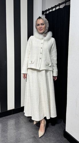 Miss Dalida Yakası Kürklü Tüvit Ceket EKRU - 2