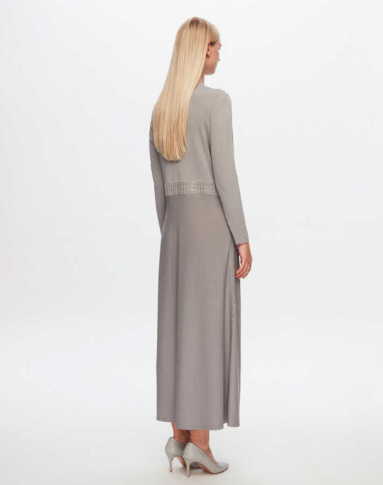 Miss Dalida Yakası Taşlı Elbise Dark Grey - 3