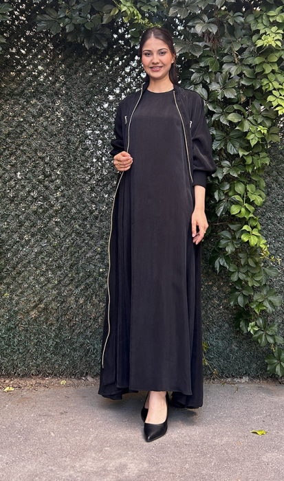Miss Dalida Yakası Triko Kolsuz Cupra Elbise BLACK - 1
