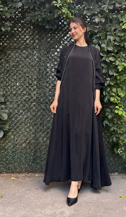 Miss Dalida Yakası Triko Kolsuz Cupra Elbise BLACK - 2