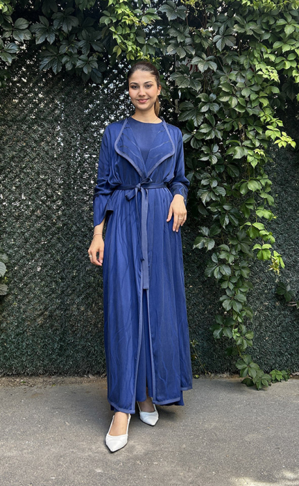 Miss Dalida Yakası Triko Kolsuz Cupra Elbise Navy Blue - 1