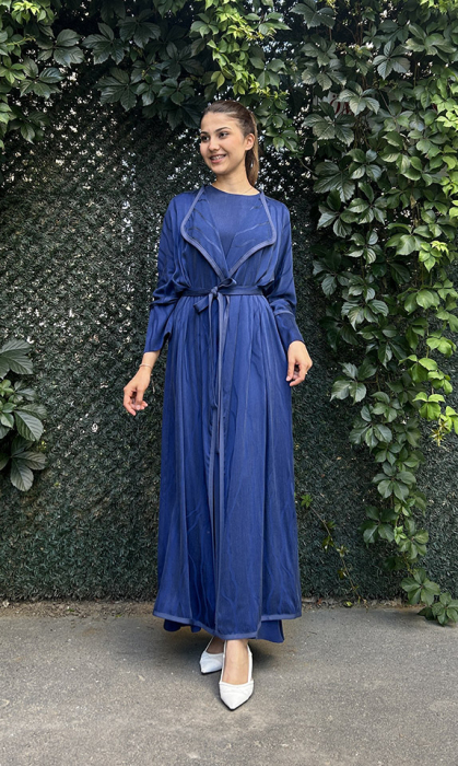 Miss Dalida Yakası Triko Kolsuz Cupra Elbise Navy Blue - 2