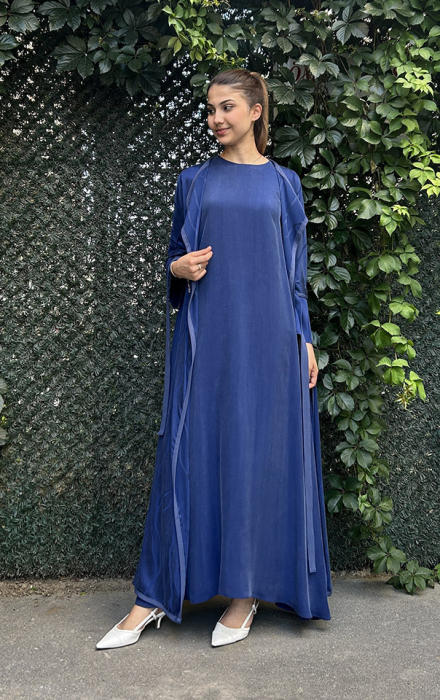 Miss Dalida Yakası Triko Kolsuz Cupra Elbise Navy Blue - 3