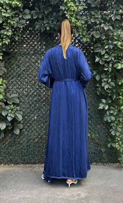 Miss Dalida Yakası Triko Kolsuz Cupra Elbise Navy Blue - 4