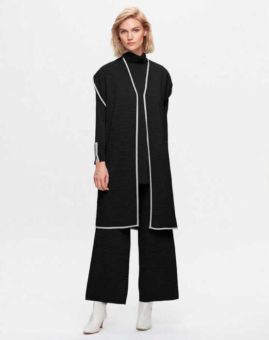 Miss Dalida Yakası ve Bileği Bekletme Detaylı Tunik BLACK - 1