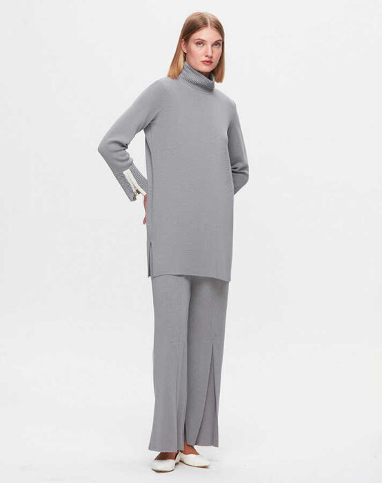 Miss Dalida Yakası ve Bileği Bekletme Detaylı Tunik Viale/Grey - 1