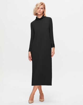 Miss Dalida Yakası Ve Bileği Taş Detaylı Elbise BLACK