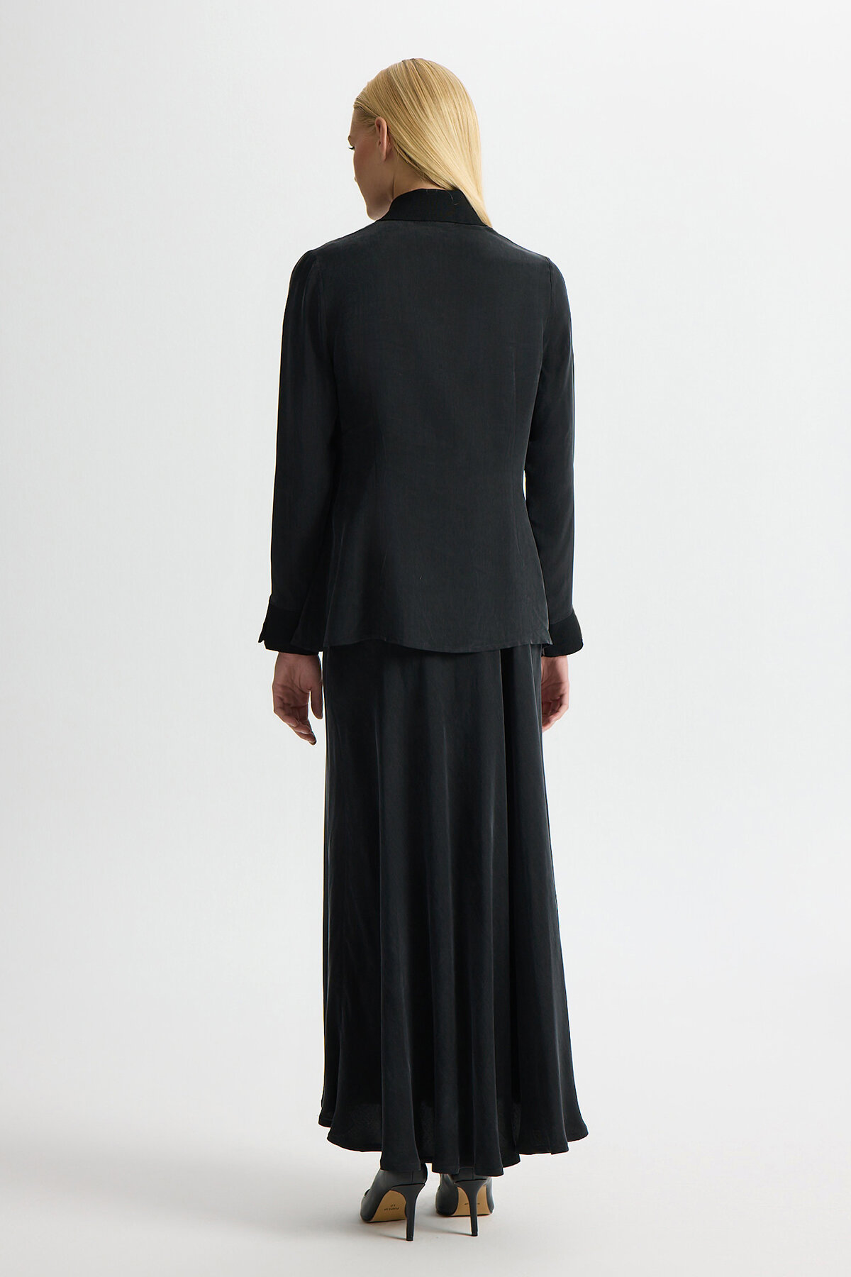 Miss Dalida Yakası Ve Manşeti Triko Detaylı Cupro Tunik BLACK - 4