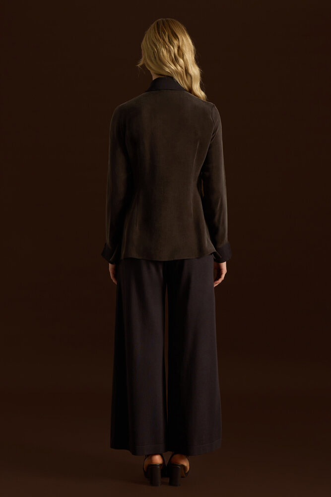 Miss Dalida Yakası Ve Manşeti Triko Detaylı Cupro Tunik Cacao - 2