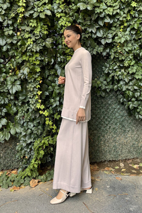 Miss Dalida Yakası Yırtmaçlı Triko Tunik Stone - 3